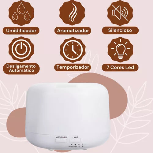 Umidificador Difusor Aromatizador com LED e Controle