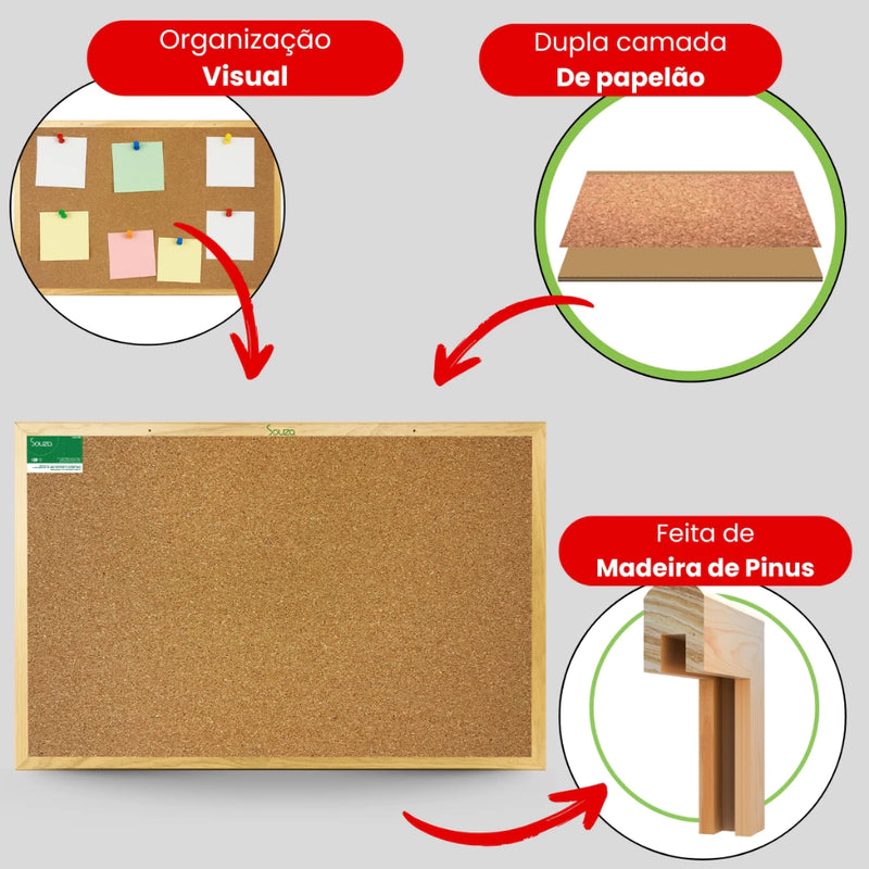Quadro de cortiça - 90x60 - Avisos, Lembrete e Mural dos sonhos - Organização mental