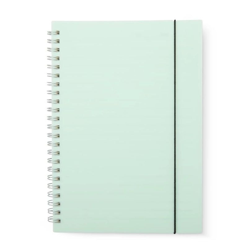 Caderno pautado com capa de plástico e mercador de elástico