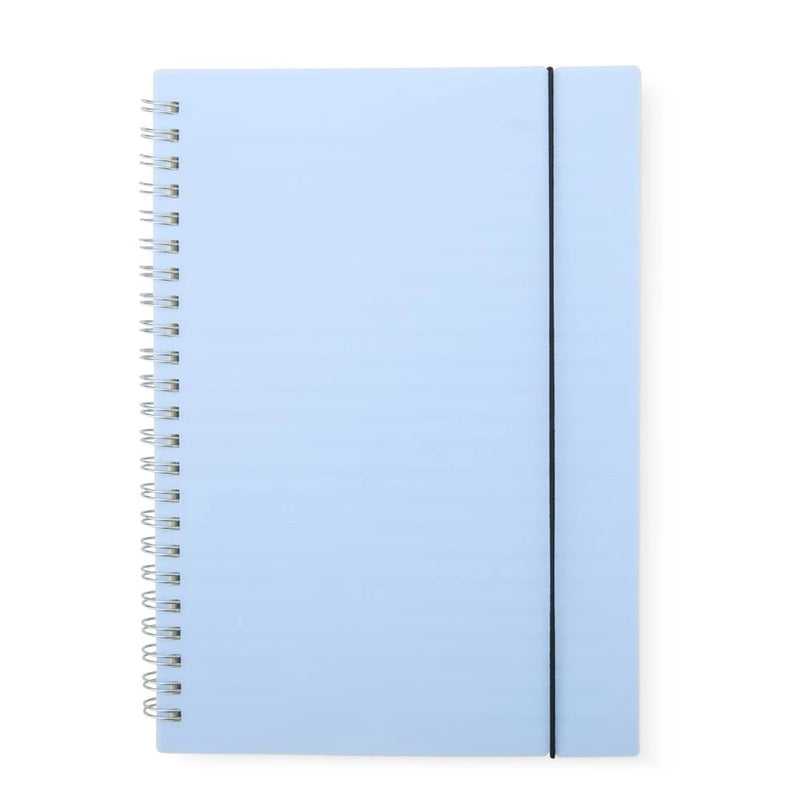 Caderno pautado com capa de plástico e mercador de elástico
