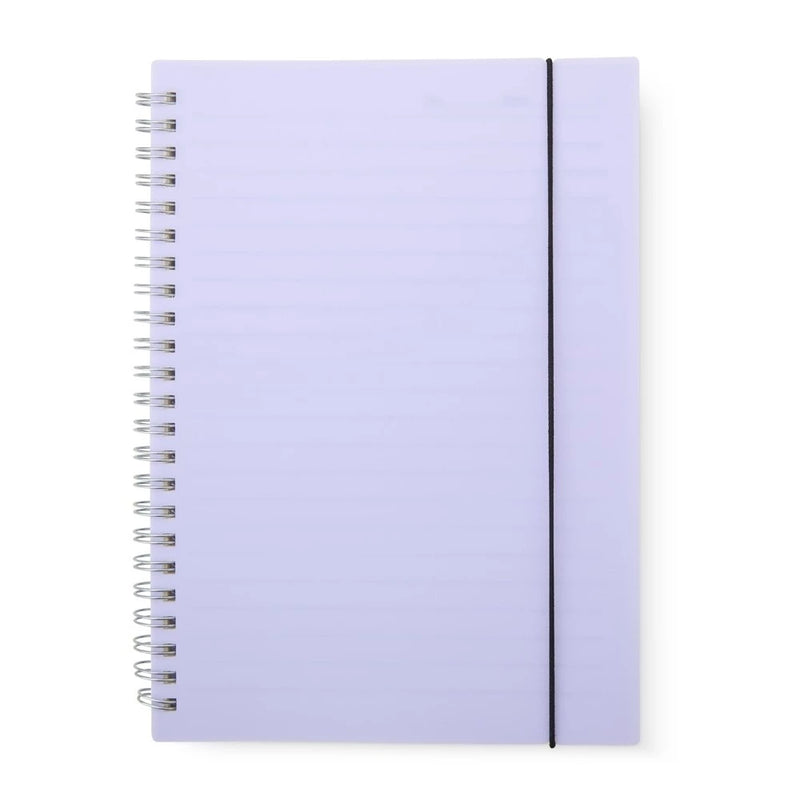 Caderno pautado com capa de plástico e mercador de elástico