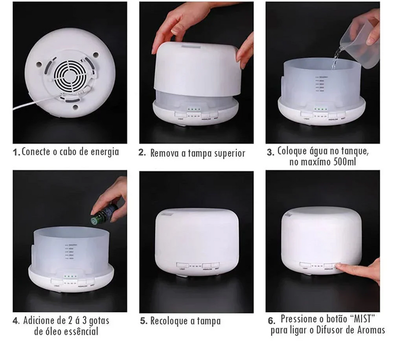 Umidificador Difusor Aromatizador com LED e Controle
